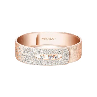 Bracelet manchette Messika Move Noa ciselé semi-pavé en or rose et diamant
