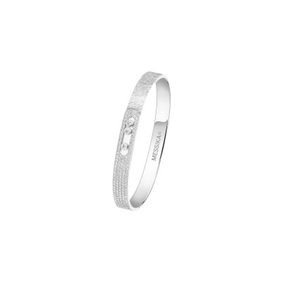 Bracelet bangle Messika Move Noa ciselé semi pavé en or blanc et diamants