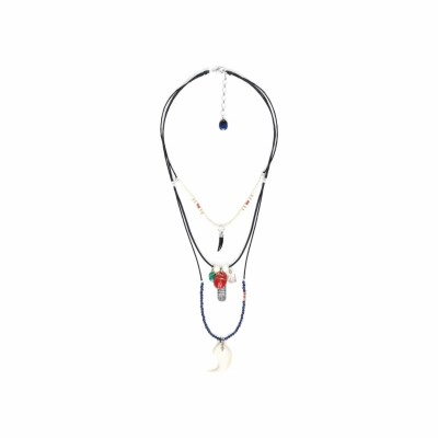 Collier Nature Bijoux Sekhmet en métal argenté, lapis lazuli, malachite, cristal, os et corne