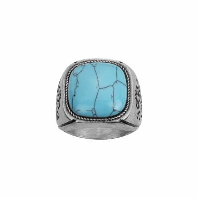 Bague Phebus en acier et turquoise reconstituée