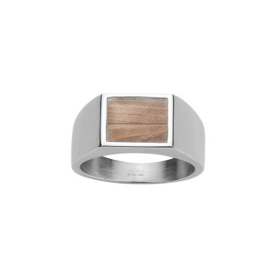 Bague Phebus en acier et papier imprimé bois, taille 64