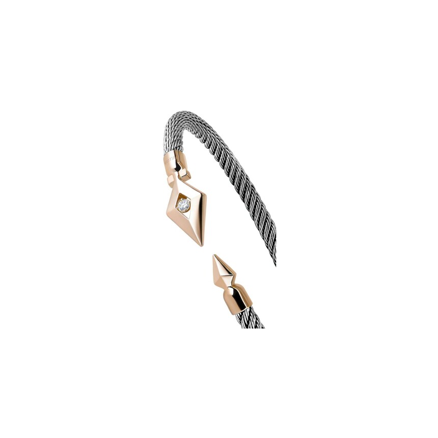 Bracelet flexible câble Fullord Masaï en or rose, acier et diamant