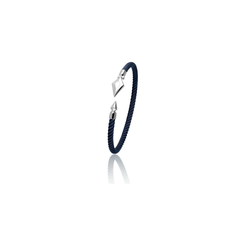 Bracelet flexible câble Fullord Masaï en or blanc et acier PVD bleu