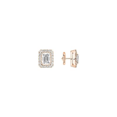 Boucles d'oreilles Messika Joy taille émeraude en or rose et diamant, petit modèle