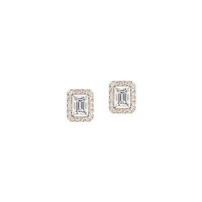 Boucles d'oreilles Messika Joy taille émeraude en or rose et diamant, petit modèle