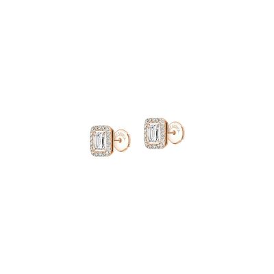 Boucles d'oreilles Messika Joy taille émeraude en or rose et diamant, petit modèle