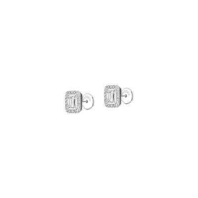 Boucles d'oreilles Messika Joy taille émeraude en or blanc et diamant, petit modèle
