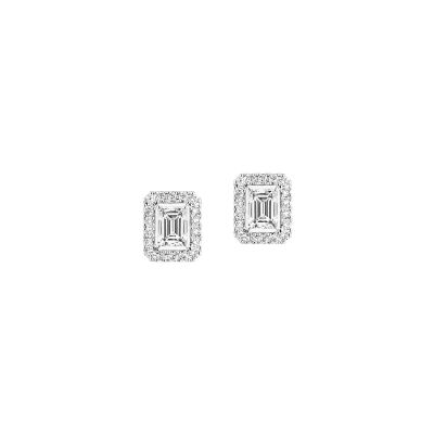 Boucles d'oreilles Messika Joy taille émeraude en or blanc et diamant, petit modèle
