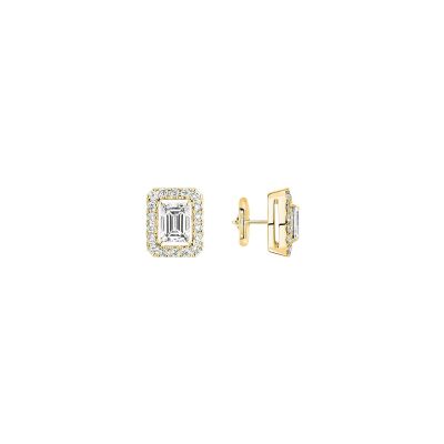 Boucles d'oreilles Messika Joy taille émeraude en or jaune et diamant, petit modèle