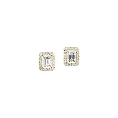 Boucles d'oreilles Messika Joy taille émeraude en or jaune et diamant, petit modèle