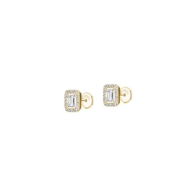 Boucles d'oreilles Messika Joy taille émeraude en or jaune et diamant, petit modèle