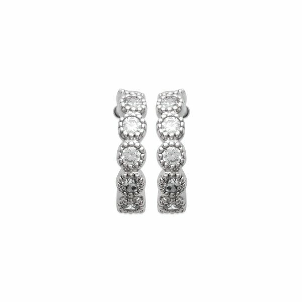 Boucles d'oreilles créoles en argent rhodié et oxydes de zirconium