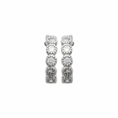 Boucles d'oreilles créoles en argent rhodié et oxydes de zirconium