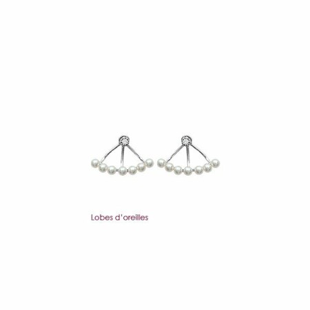 Boucles d'oreilles en argent rhodié, oxydes de zirconium et perle d'imitation