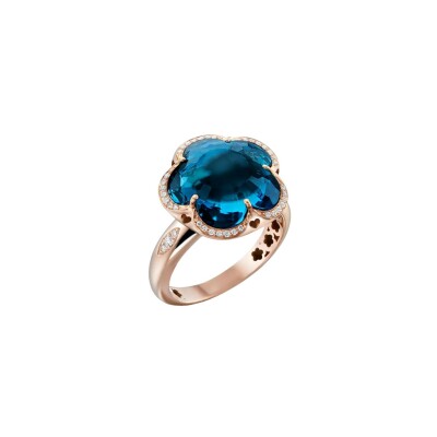 Bague Pasquale Bruni Bon Ton en or rose, diamants et topaze bleu London