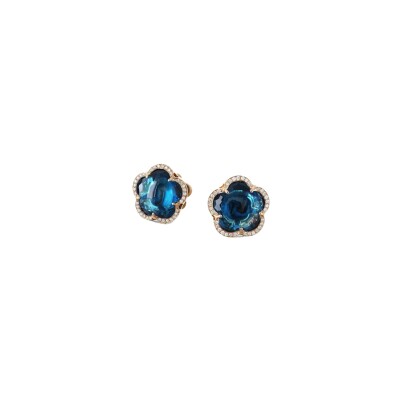 Boucles d'oreilles Pasquale Bruni Bon Ton en or rose, diamants et topaze bleu London