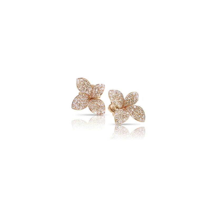 Boucles d'oreilles Pasquale Bruni Petit Garden fleur moyenne en or rose et diamants blancs et champagne