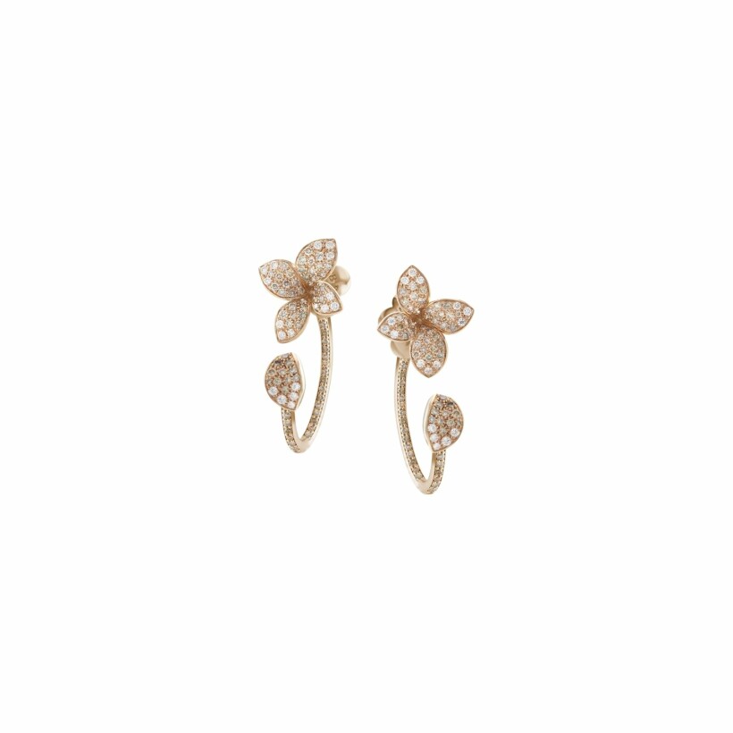 Boucles d'oreilles Pasquale Bruni Petit garden en or rose, diamants bruns et blancs