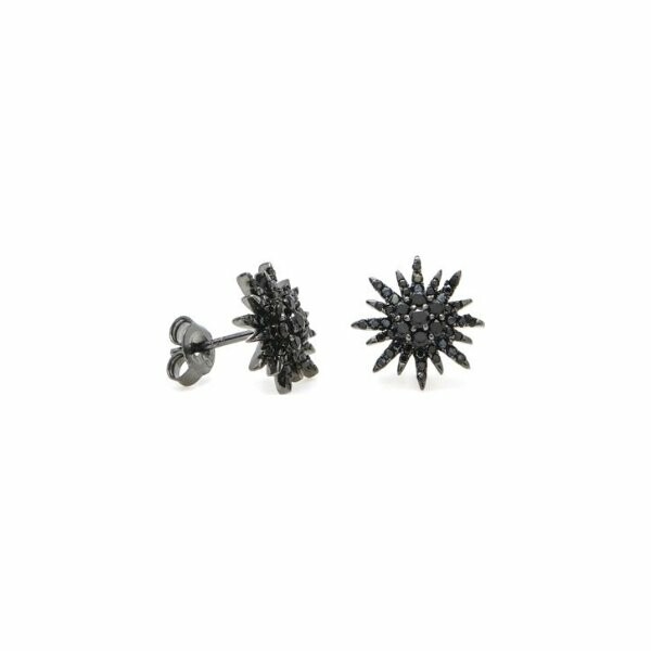 Boucles d'oreilles Etincelles noires en argent noir et quartz noir