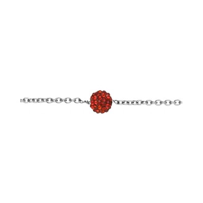 Chaîne cheville acier boule résine et strass rouge boule 8mm 23+4cm