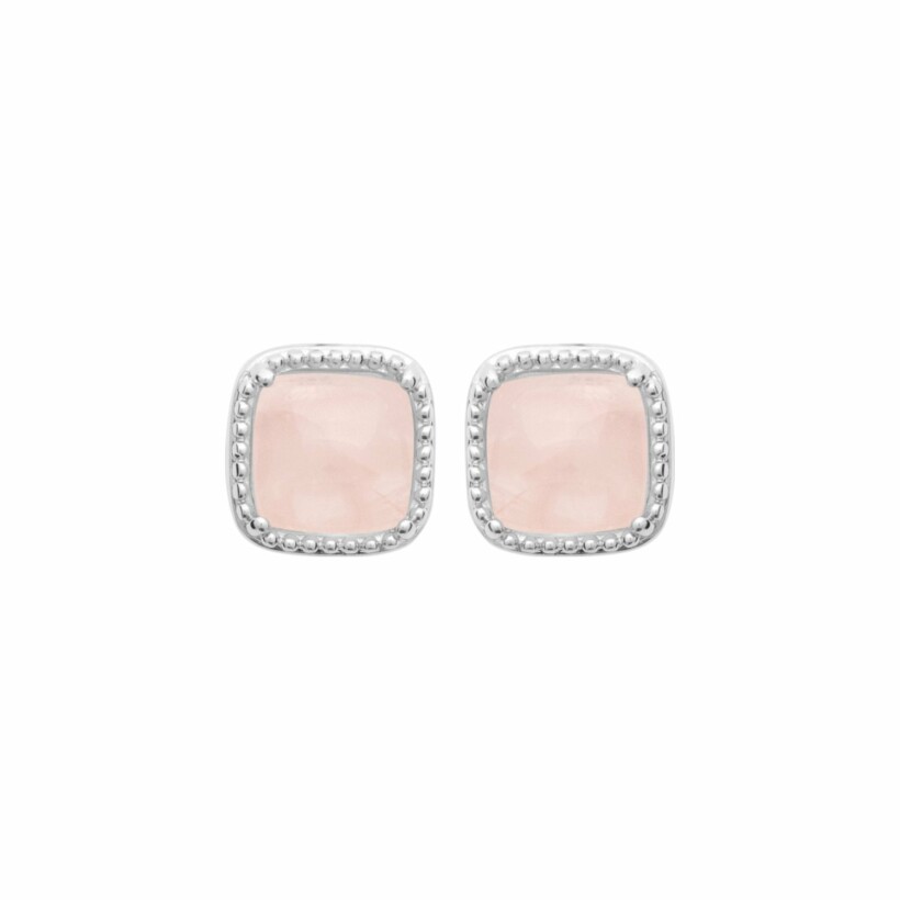 Boucles d'oreilles en argent rhodié et quartz rose