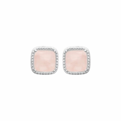 Boucles d'oreilles en argent rhodié et quartz rose