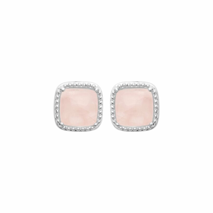 Boucles d'oreilles en argent rhodié et quartz rose