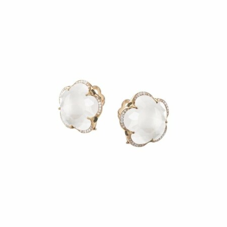 Boucles d'oreilles Pasquale Bruni Bon Ton en or rose, milky quartz et diamants blancs