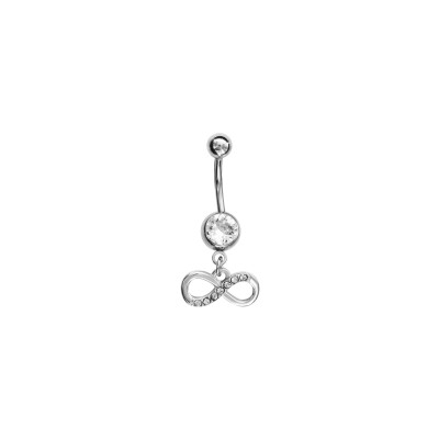 Piercing nombril en acier, oxyde de zirconium et pierre blanche