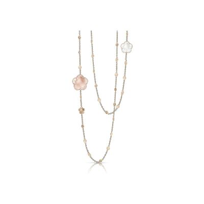Pasquale Bruni Bon Ton lange ketting, roségoud, roze melkkwarts, kwarts en diamanten