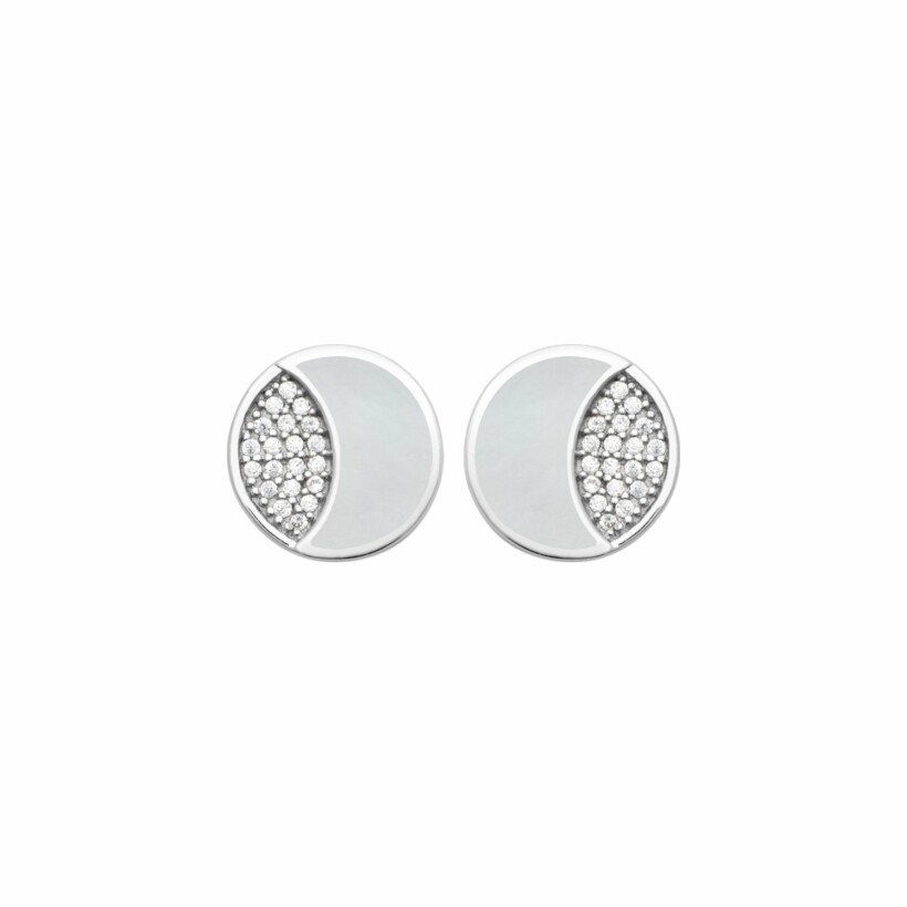 Boucles d'oreilles en argent rhodié, nacre et oxydes de zirconium