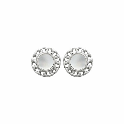 Boucles d'oreilles en argent rhodié et nacre