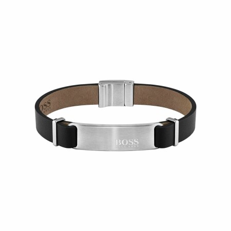 Bracelet BOSS Urbanite en cuir noir et acier, taille M