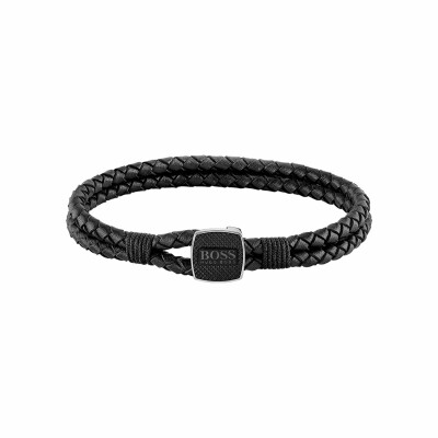 Bracelet BOSS Seal en cuir noir et acier