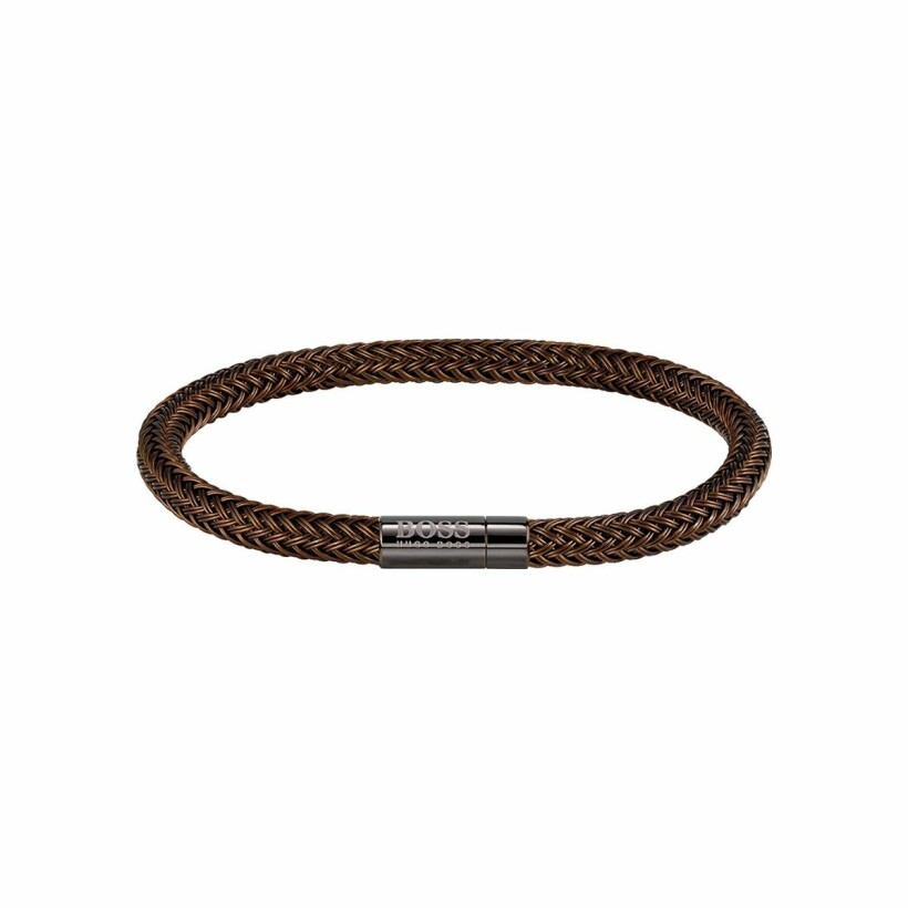 Bracelet BOSS Rope en acier PVD et silicone marron