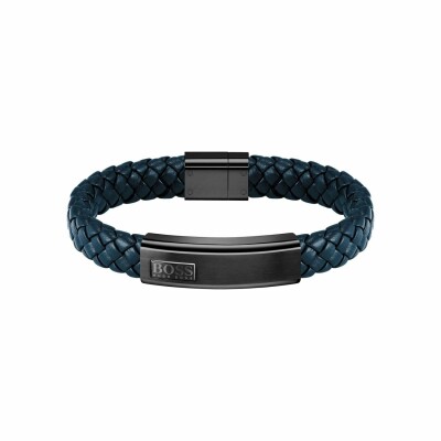 Bracelet BOSS en acier PVD et cuir bleu, taille M