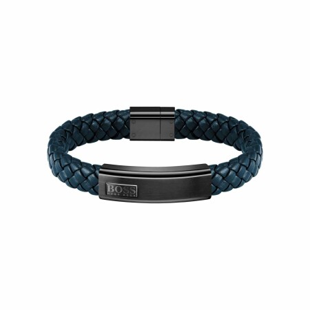 Bracelet BOSS en acier PVD et cuir bleu, taille M