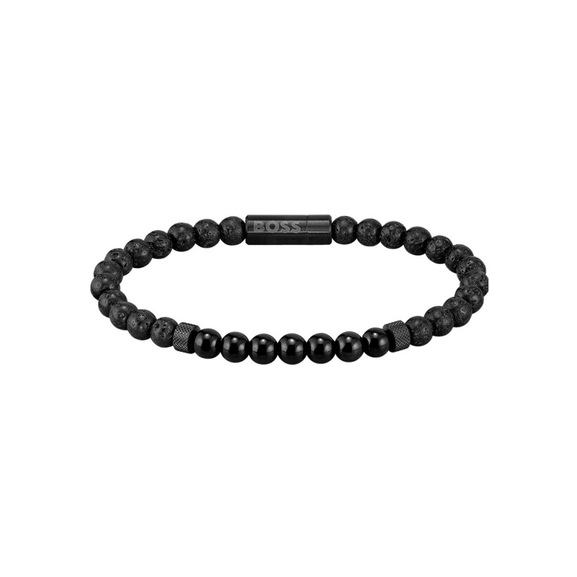 Bracelet BOSS Mixed Beads en pierre de lave et onyx, taille M