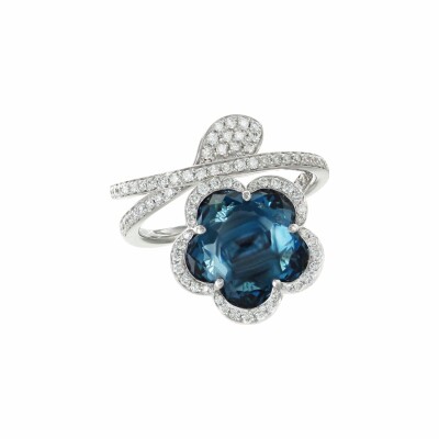 Bague Pasquale Bruni Bon Ton - Je t'aime en or blanc, topaze bleue London et diamants 