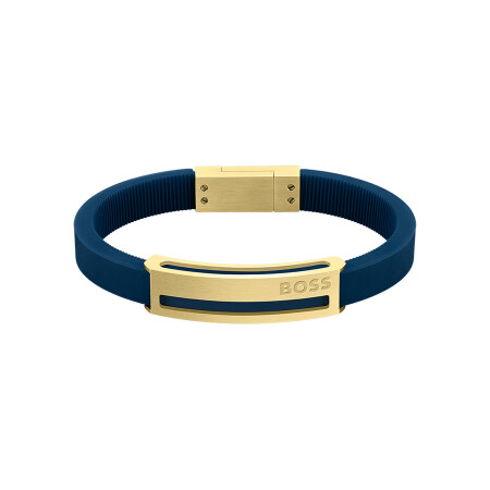 Bracelet BOSS Sarkis A en métal doré et silicone bleu, taille S