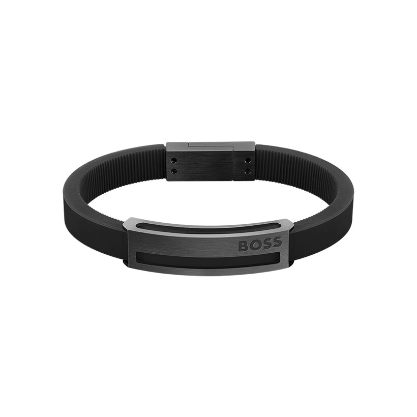 Bracelet BOSS Sarkis A en acier PVD noir et silicone noir, taille M