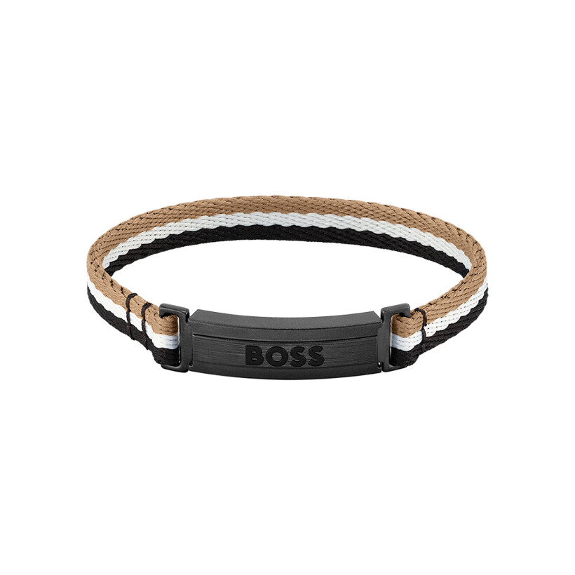 Bracelet BOSS Responsible en acier PVD noir et plastique recyclé, taille S