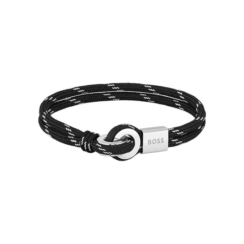 Bracelet BOSS Thad Sport en acier et nylon noir et blanc, taille S
