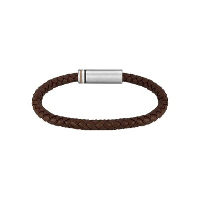 Bracelet BOSS en cuir marron et acier