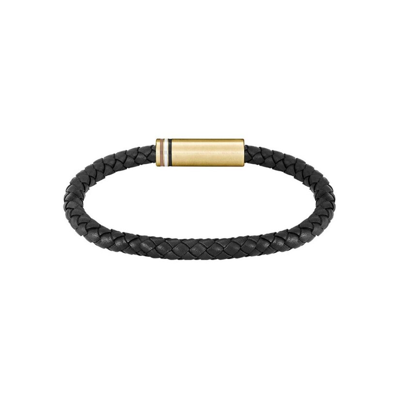 Bracelet BOSS en cuir noir et acier doré