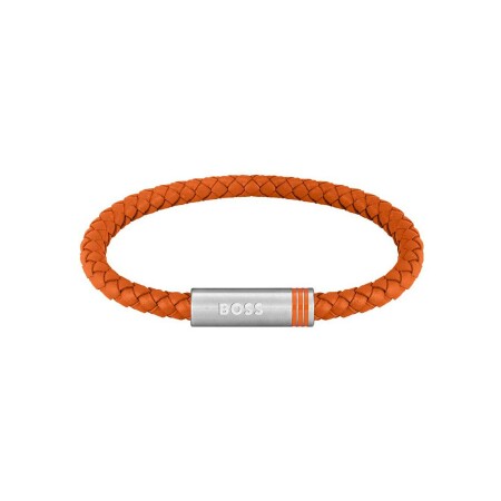 Bracelet BOSS en cuir orange et acier