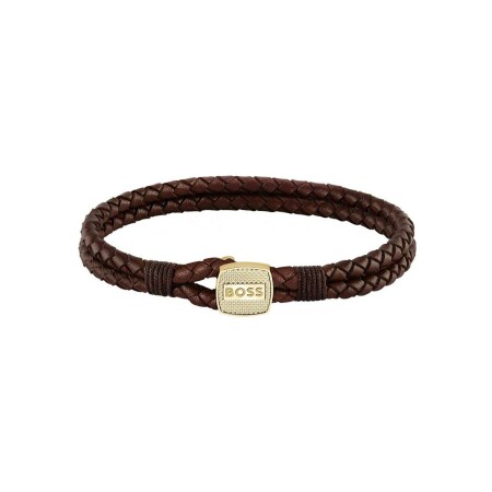 Bracelet BOSS en cuir et acier doré