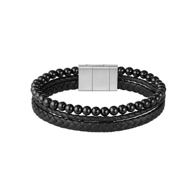Bracelet BOSS en acier, cuir et onyx