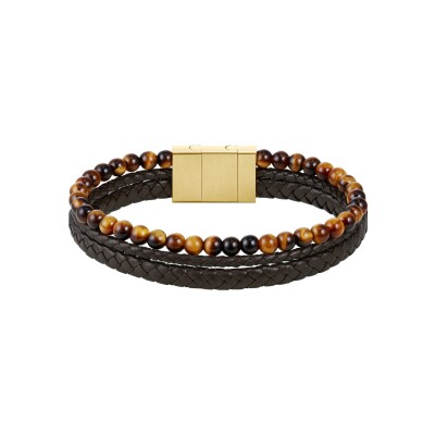 Bracelet BOSS en acier, cuir et œil de tigre
