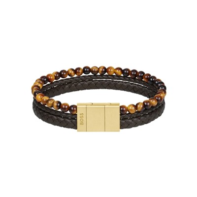Bracelet BOSS en acier, cuir et œil de tigre